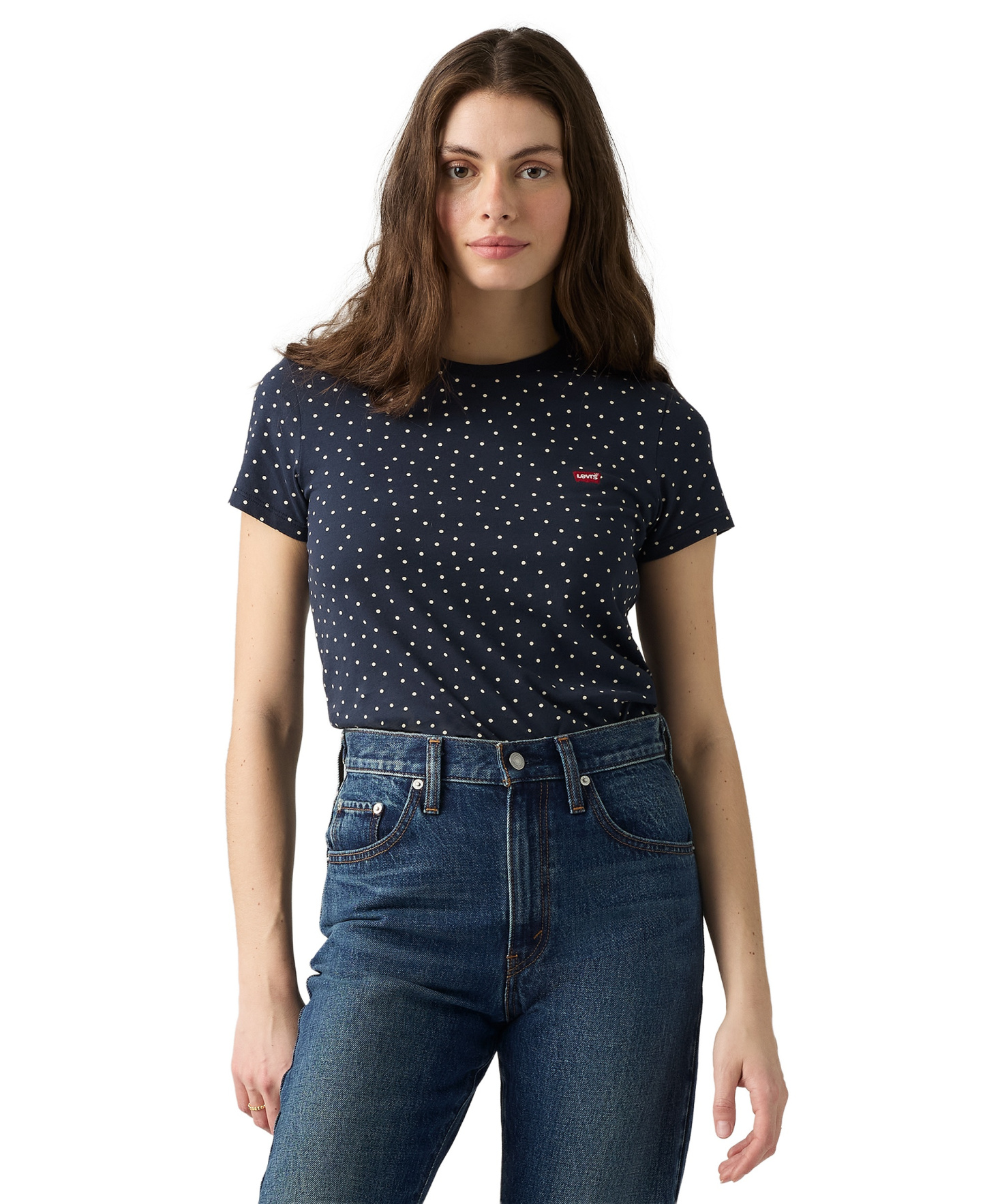 Levi's Women's The Perfect Crew Neck Cotton T-Shirt - Inga Dot Spaced Navy Blazer