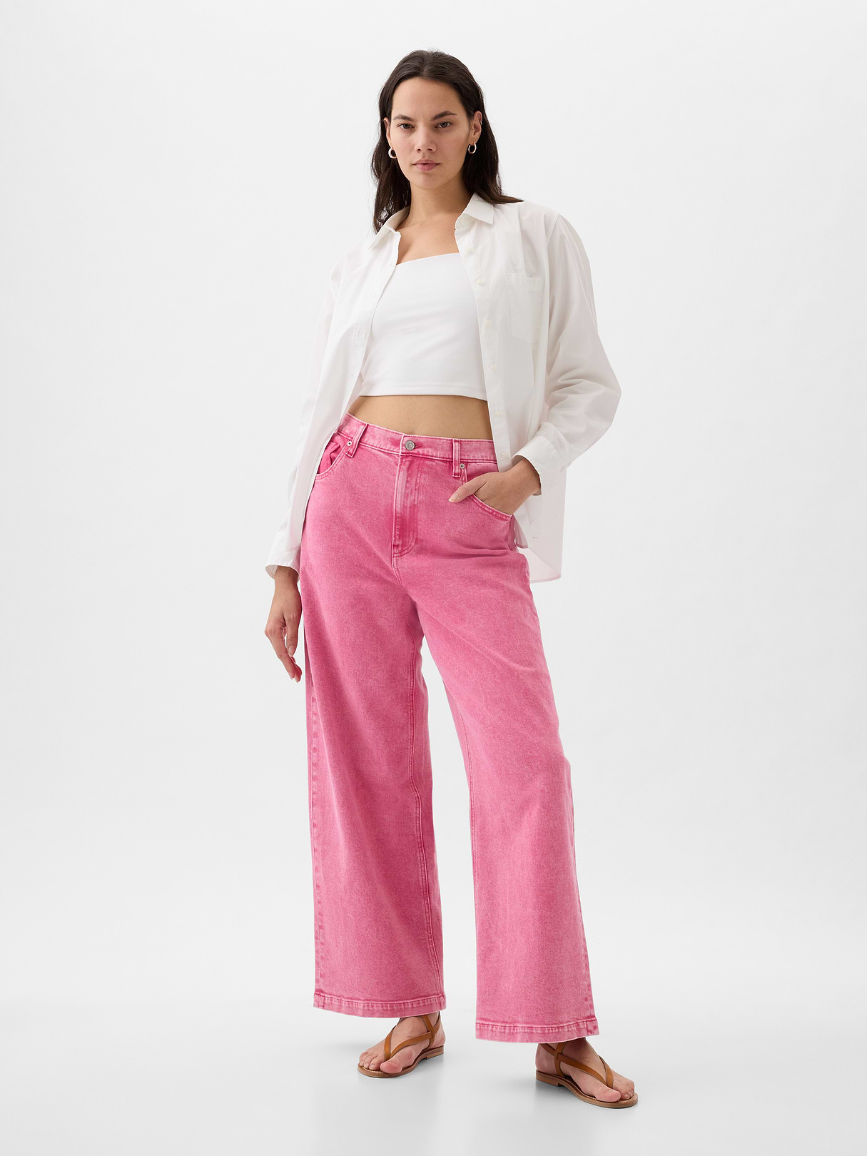 High Rise Stride Wide-Leg Ankle Jeans - sugar pink