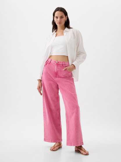 High Rise Stride Wide-Leg Ankle Jeans - sugar pink