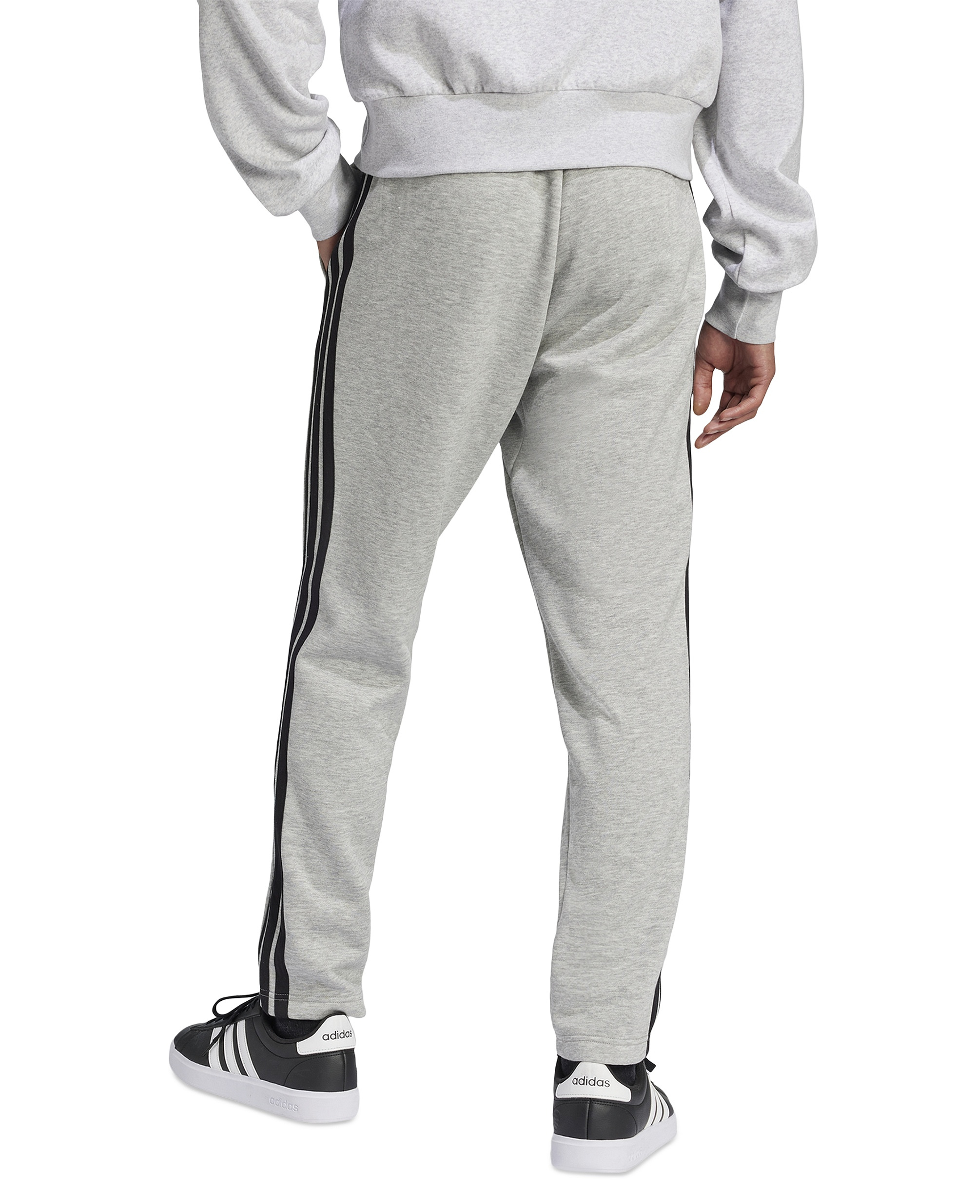adidas Men's Essentials 3-Stripes Regular Open Hem Fleece Pants - Megh/Black