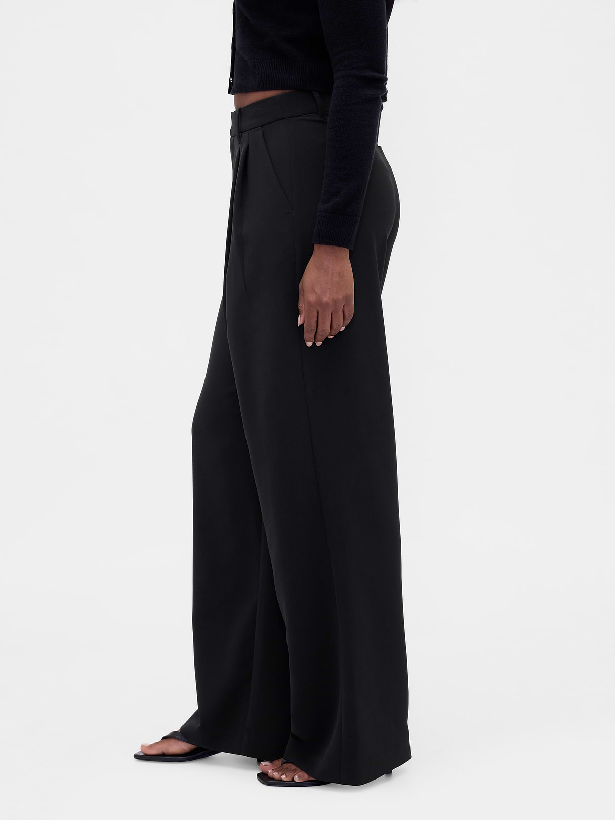 Curvy 365 High Rise Pleated Trousers - True black