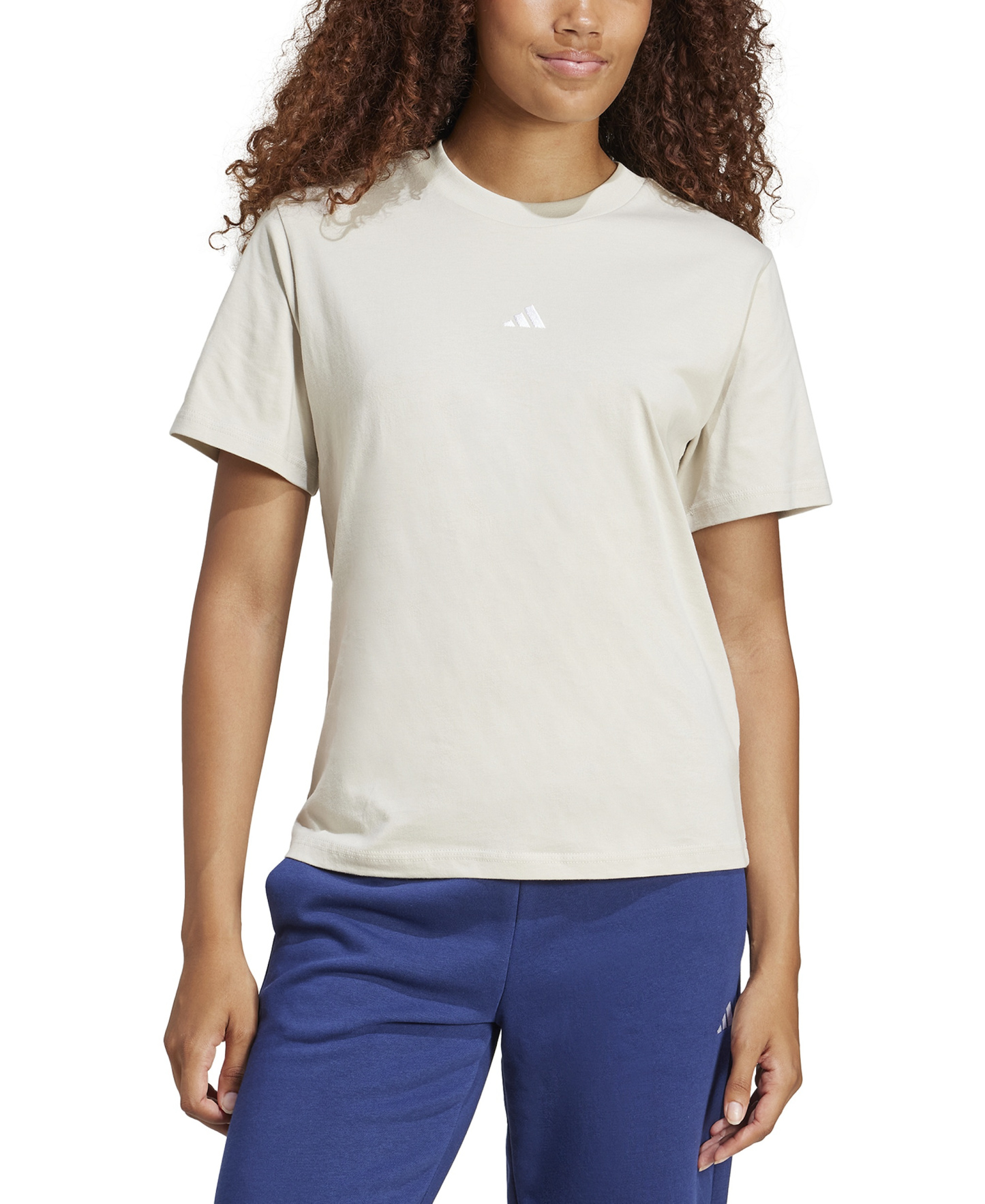 adidas Women's Short-Sleeve Cotton Crewneck Logo T-Shirt - Wonder Alumina