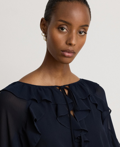 Lauren Ralph Lauren Women's Ruffle-Trim Crinkle Georgette Blouse - Lauren Navy