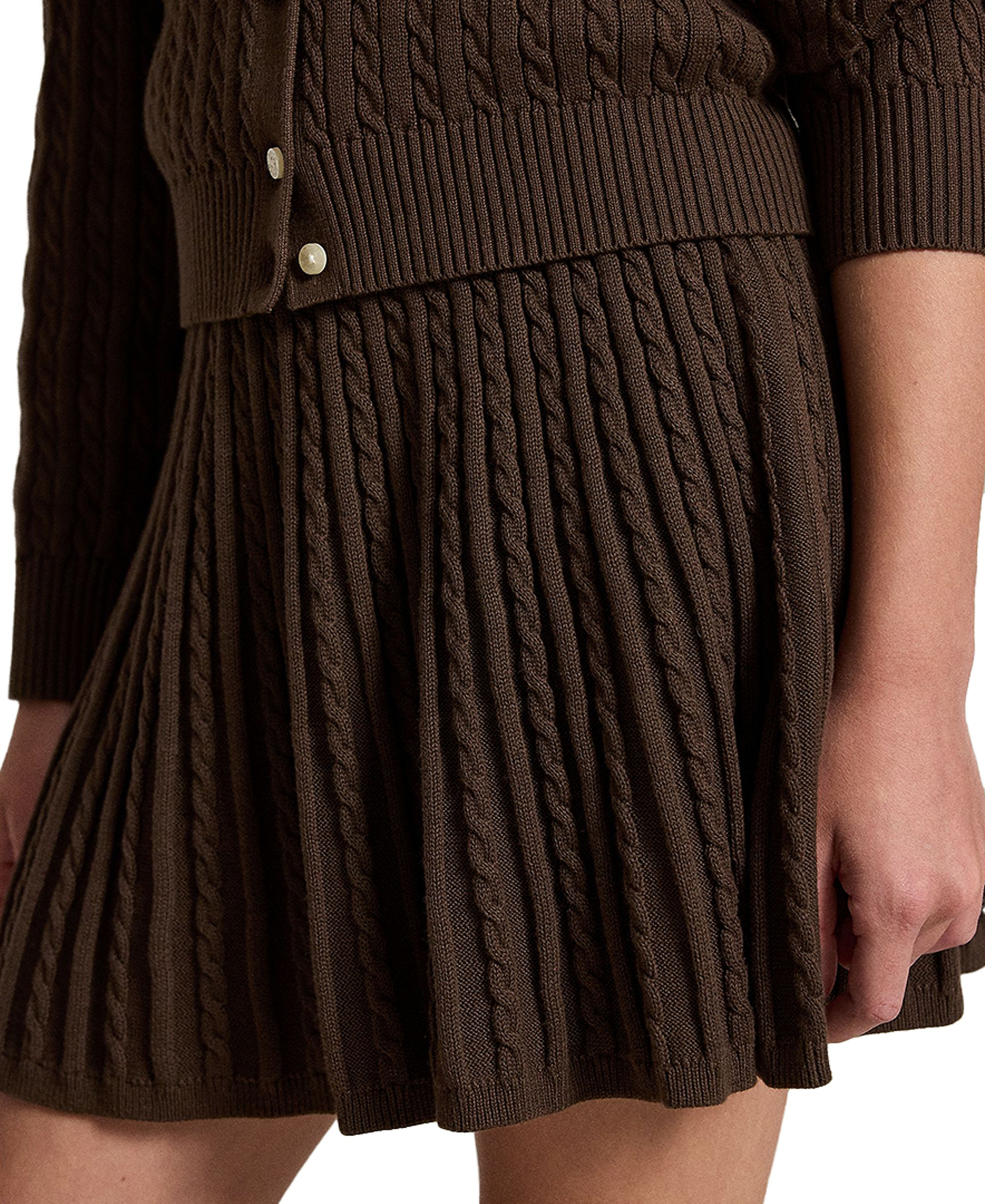 Polo Ralph Lauren Girls' 7-16 Polo Cardigan Sweater and Skirt, 2-Piece Set - Nutmeg Brown