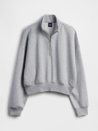 VintageSoft Oversized Half-Zip Wedge Pullover - Heather grey