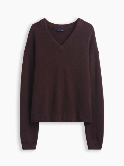 CashSoft Oversized V-Neck Sweater - Terra brown