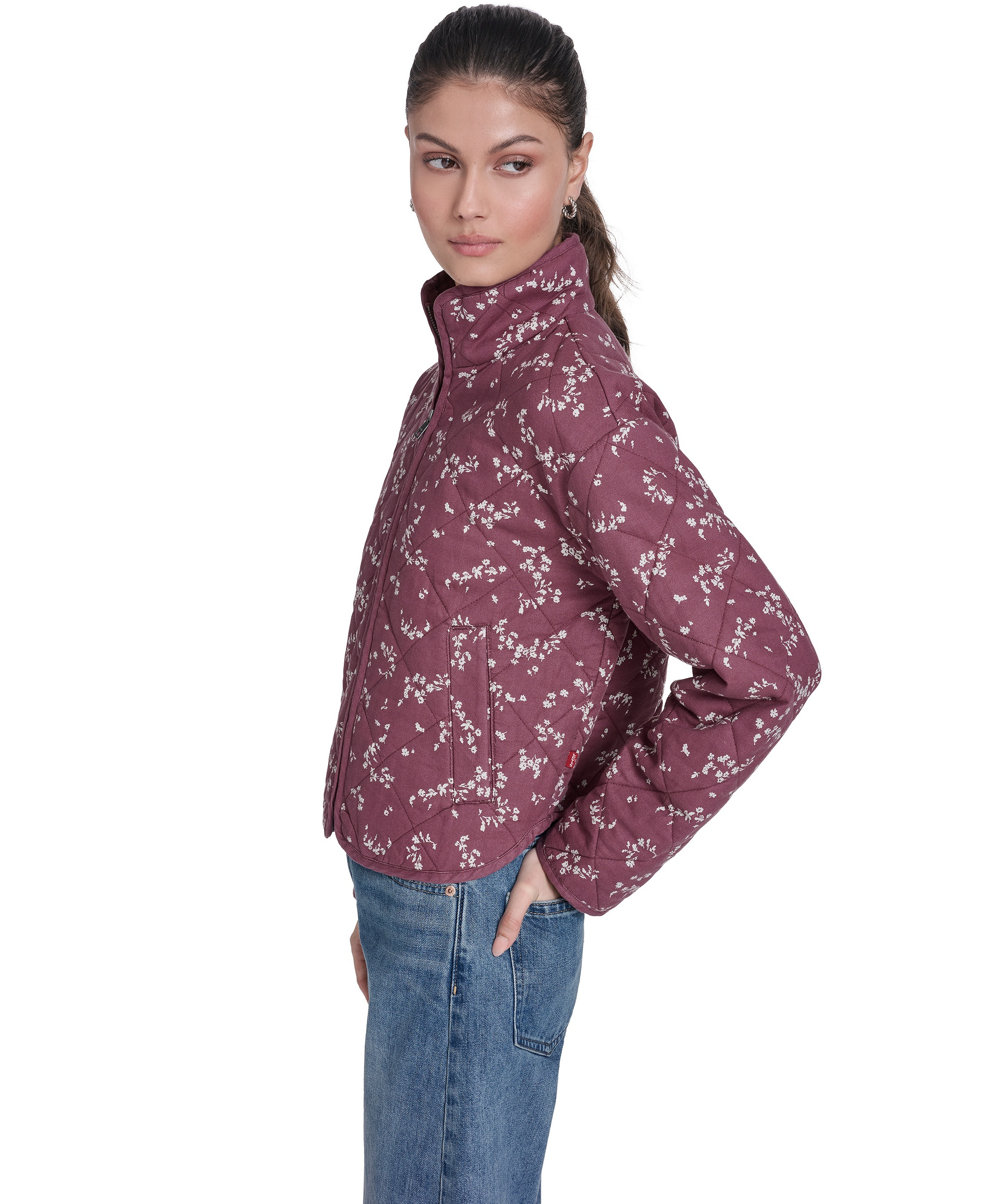 Levi's Women's Quilted Short Liner Zipper Jacket - Pink Floral Print