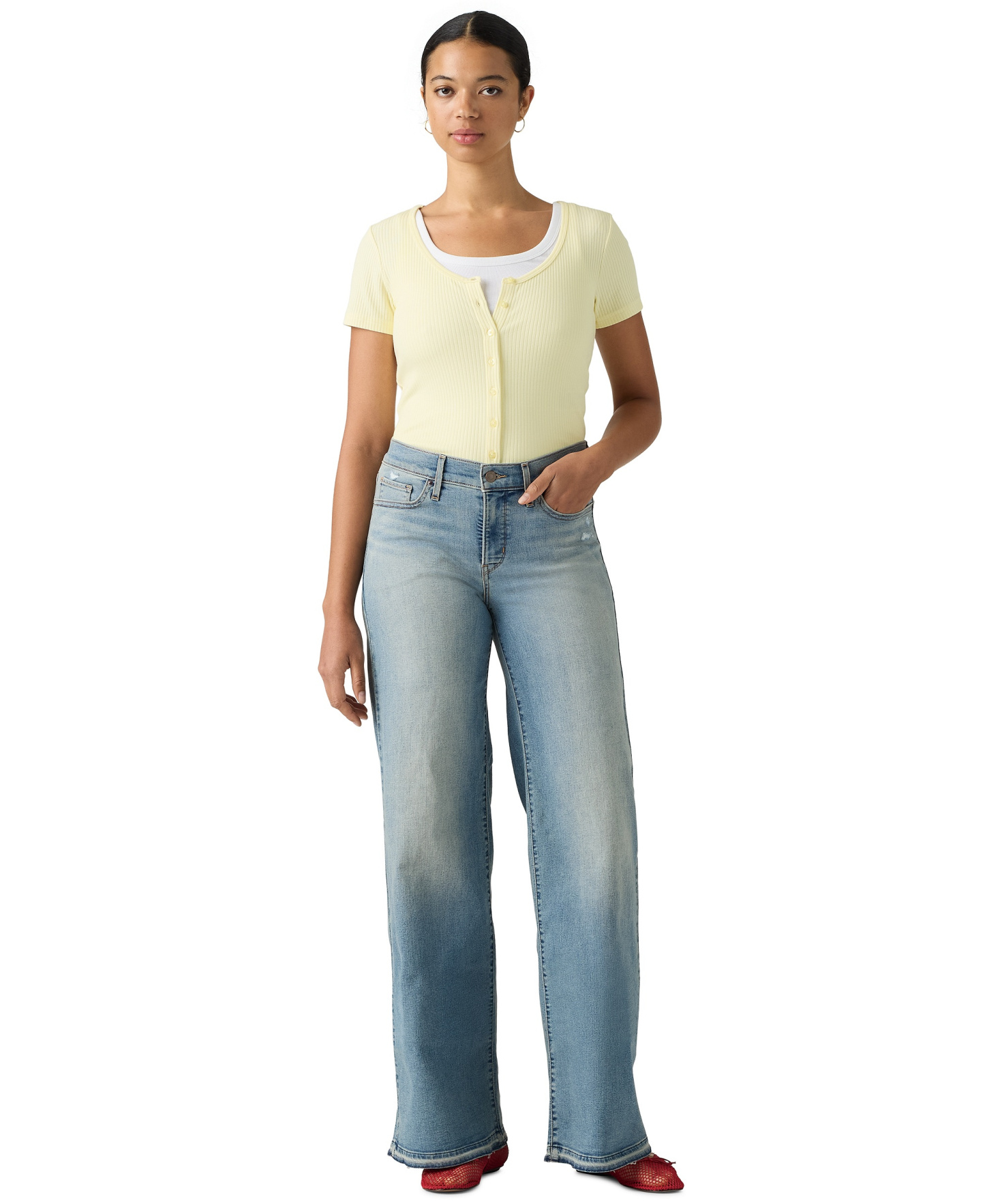 Levi's Women's 318 Shaping Stellar-Stretch Wide-Leg Jeans - Centering Self