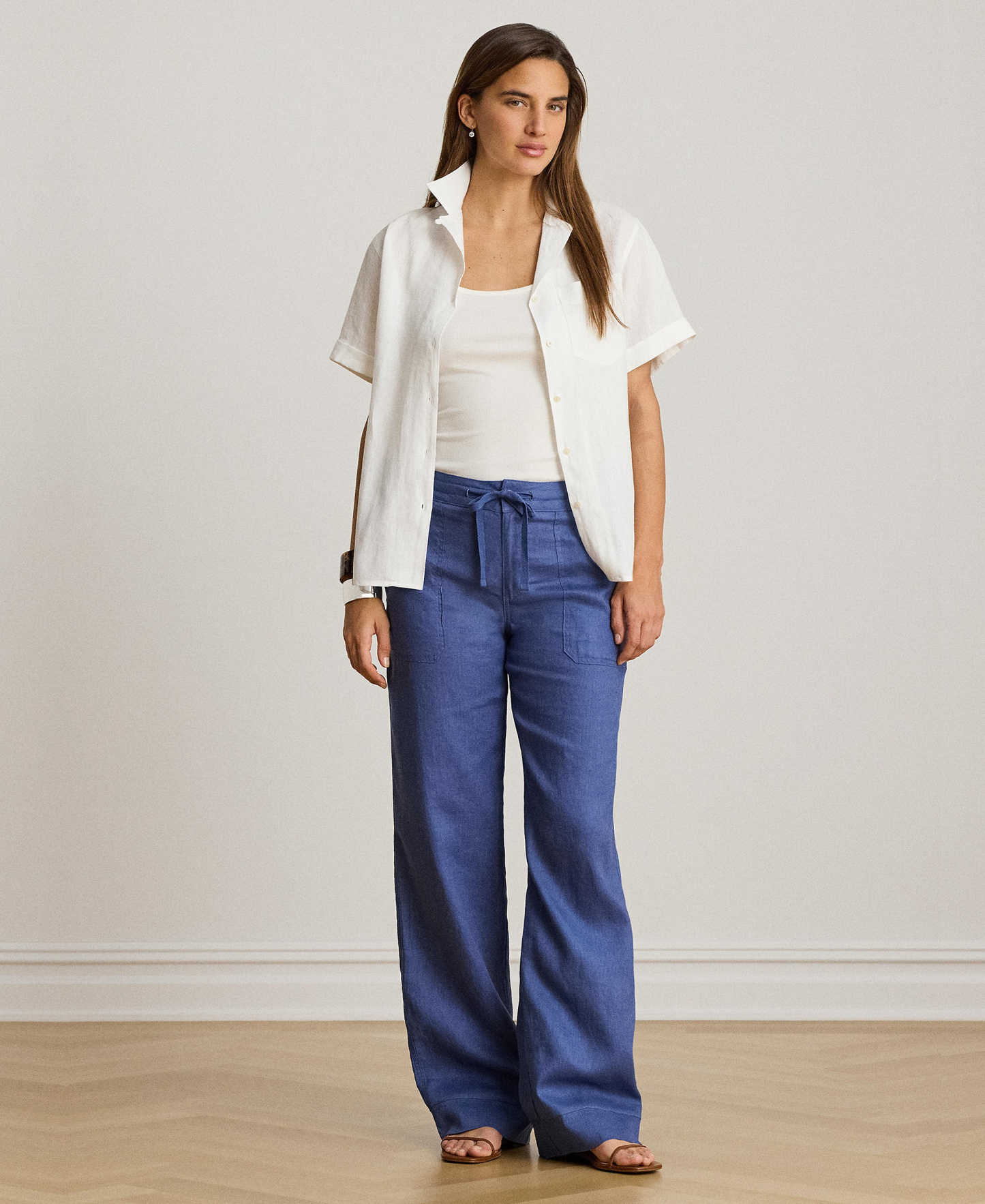 Lauren Ralph Lauren Women's Linen Short-Sleeve Camp Shirt - White