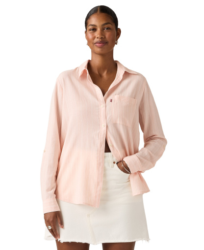 Levi's Women's Darlene Collared Button-Front Shirt - Rivington Stripe Crystal Pink