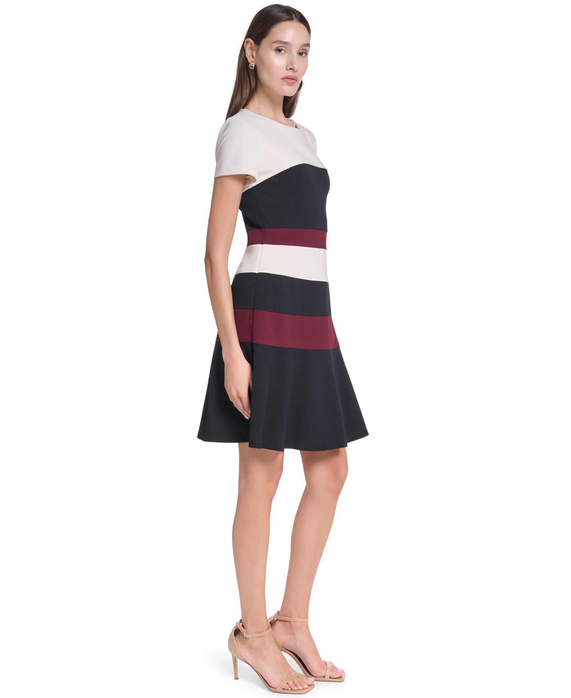 Tommy Hilfiger Women's Short-Sleeve Colorblock Sheath Dress - White cap/black/maroon