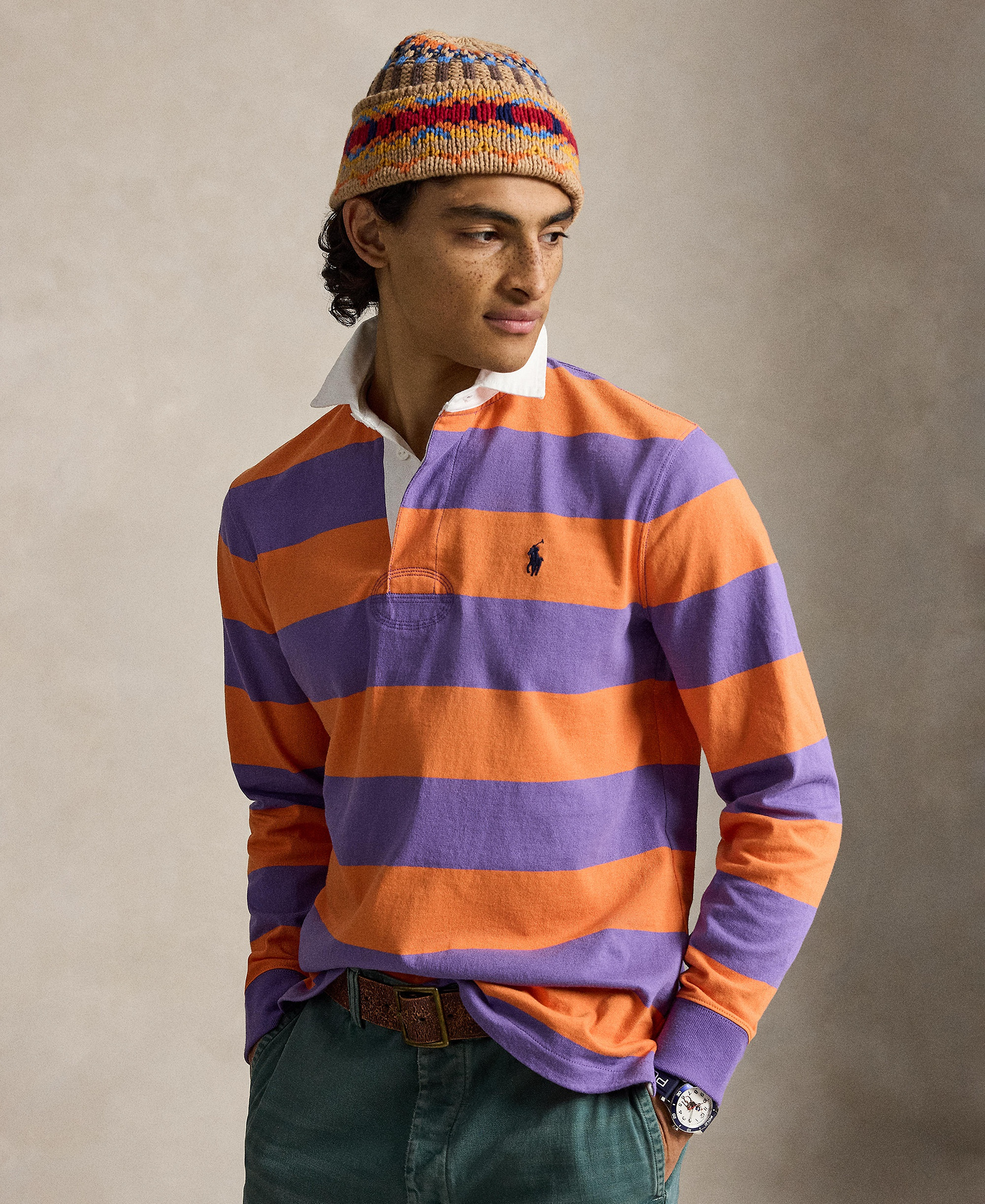 Polo Ralph Lauren Men's Iconic Rugby Classic-Fit Polo Shirt - Purple Lilac/kona Organge
