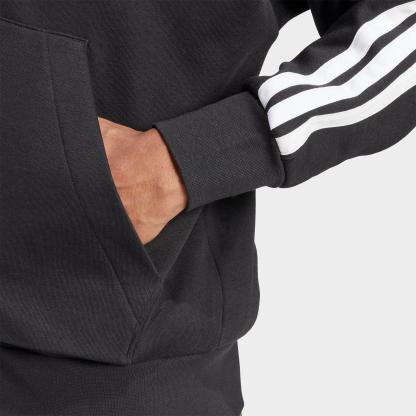 Men's adidas Essentials 3-Stripes Fleece Full-Zip Hoodie - Black/White