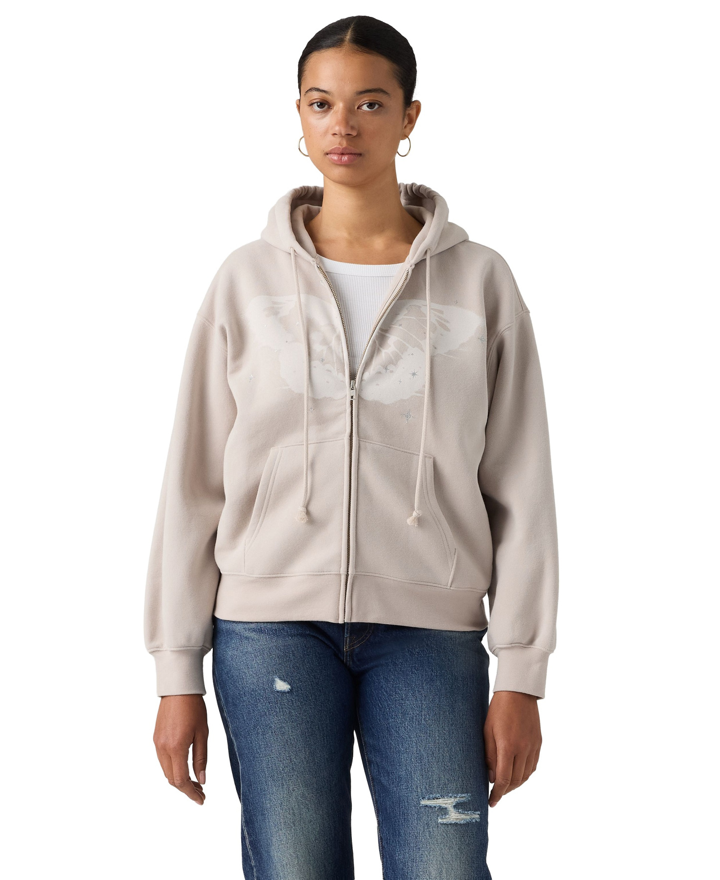 Levi's Women's Graphic Everyday Zip-Up Hoodie - HOODIE DREAMY BUTTERFLY CHATEAU GRAY