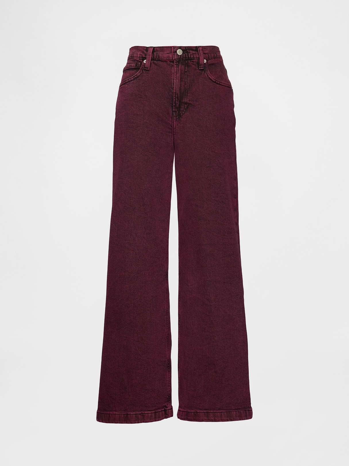 High Rise Stride Cuffed Wide-Leg Jeans - Red