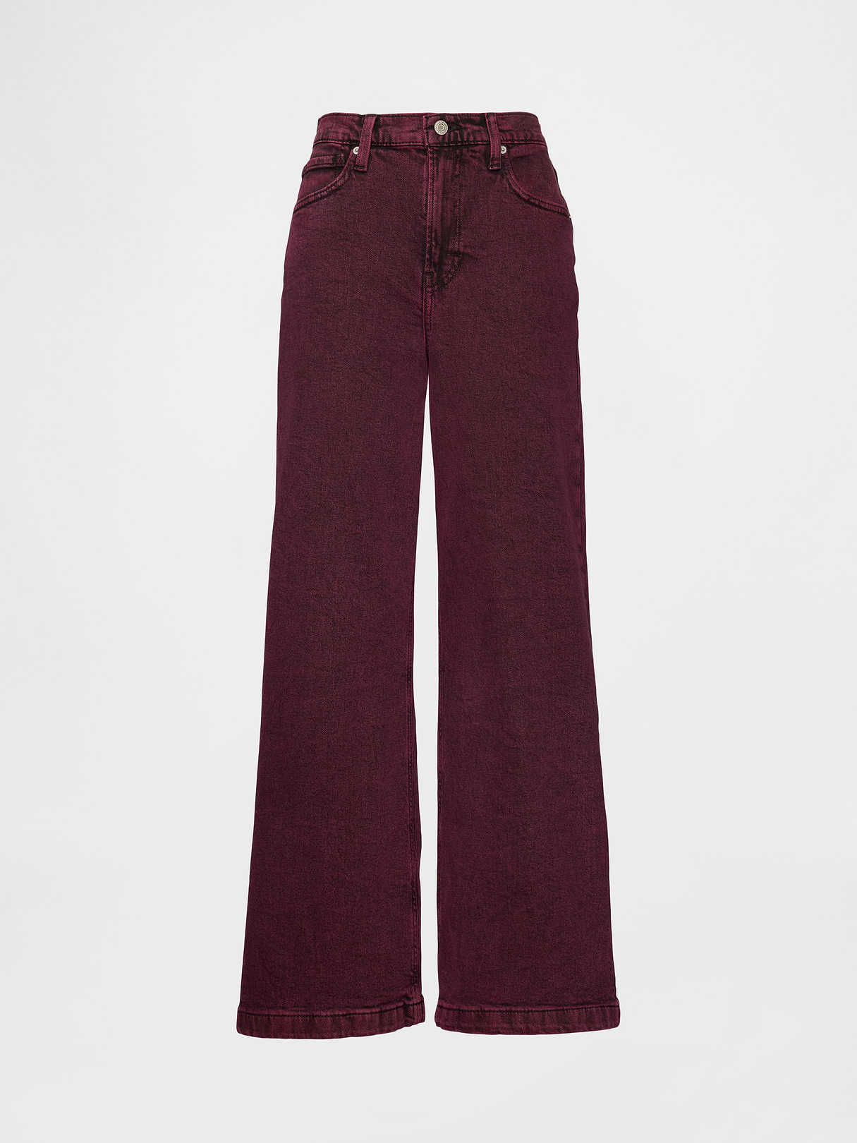 High Rise Stride Cuffed Wide-Leg Jeans - Red
