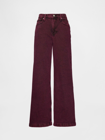 High Rise Stride Cuffed Wide-Leg Jeans - Red