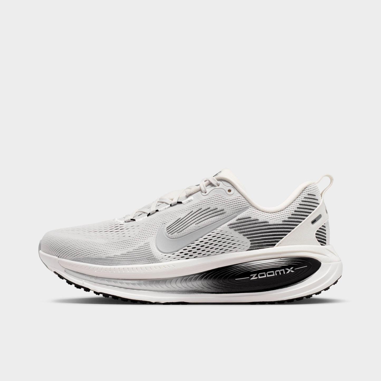 Men's Nithtke Vomero 18 Running Shoes - Part 2 - Summit White/Black/Off White/Metallic Silver - Left shoe facing left. Outside of the shoe.