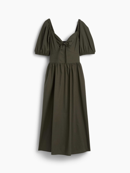 Puff-Sleeve Corset Maxi Dress - Bamboo green