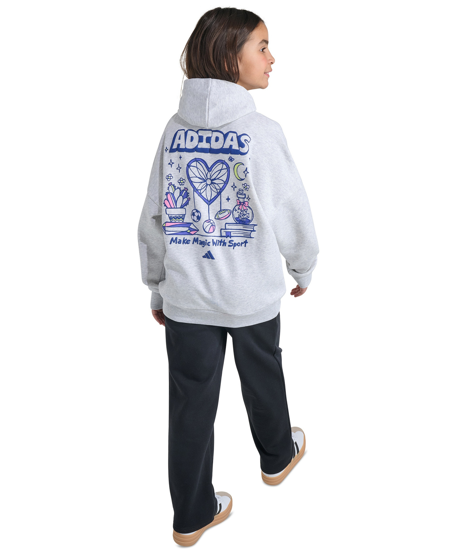 adidas Girls' 8-16 Long-Sleeve Graphic Fleece Hooded Sweatshirt - Light Gray Heather