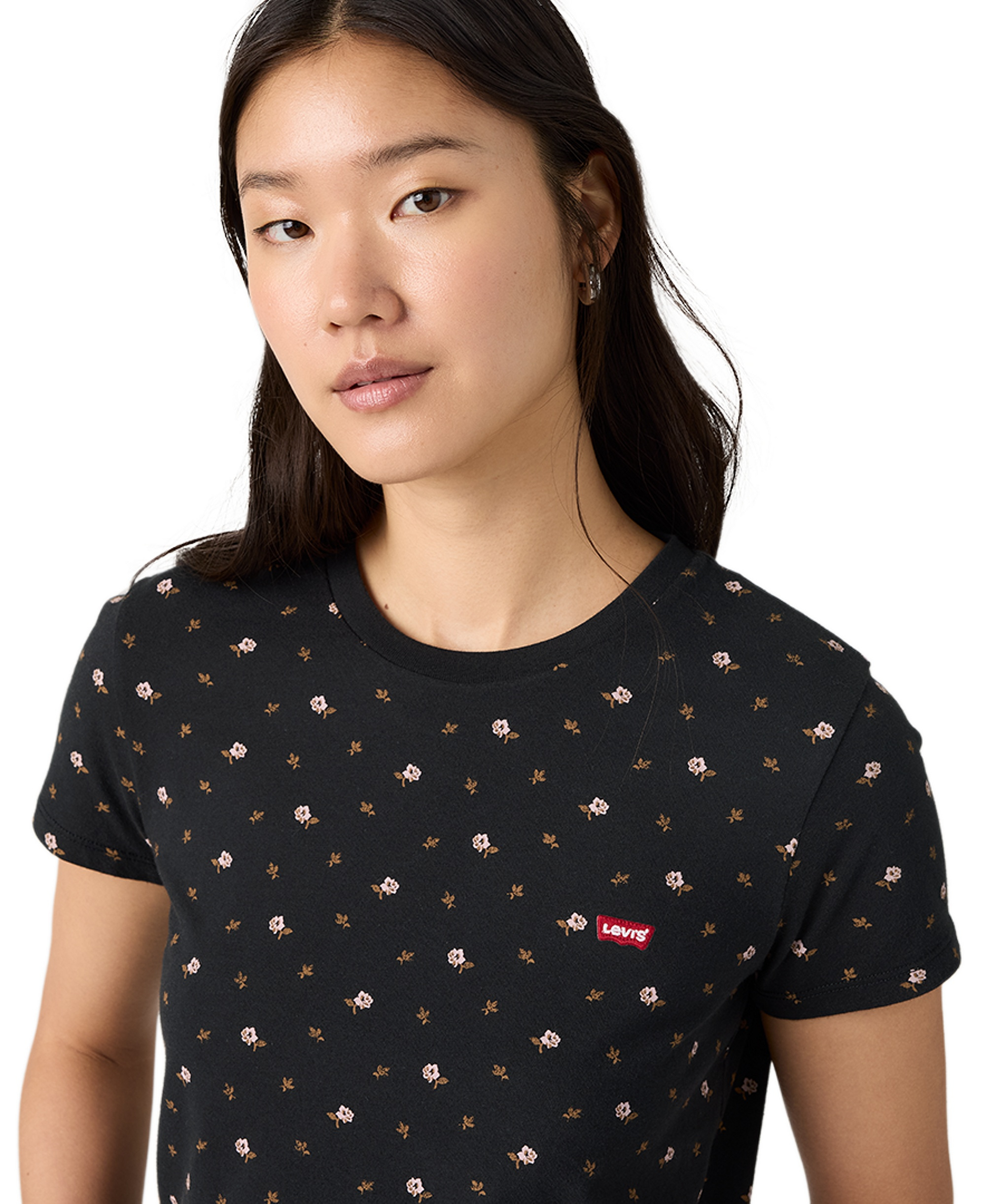 Levi's Women's The Perfect Crew Neck Cotton T-Shirt - Taru Floral V2 Anthracite Night