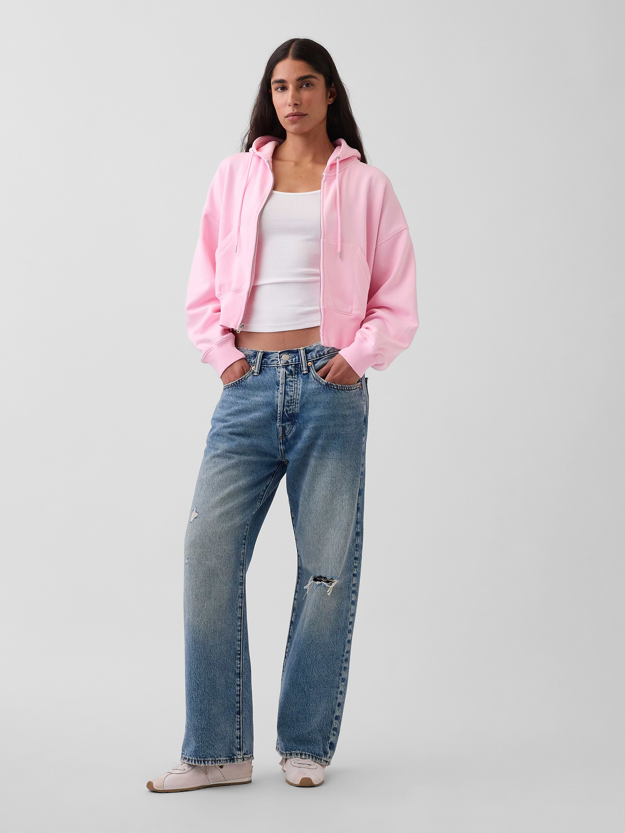 VintageSoft Wedge Zip Hoodie - Primrose pink
