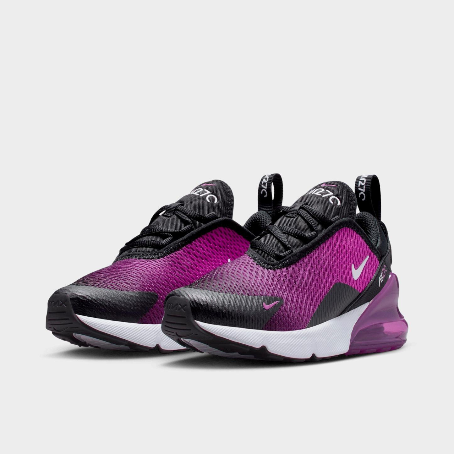 Little Kids' Nithtke Air Max 270 Casual Shoes - Black/Vivid Purple/White - Both shoes facing left