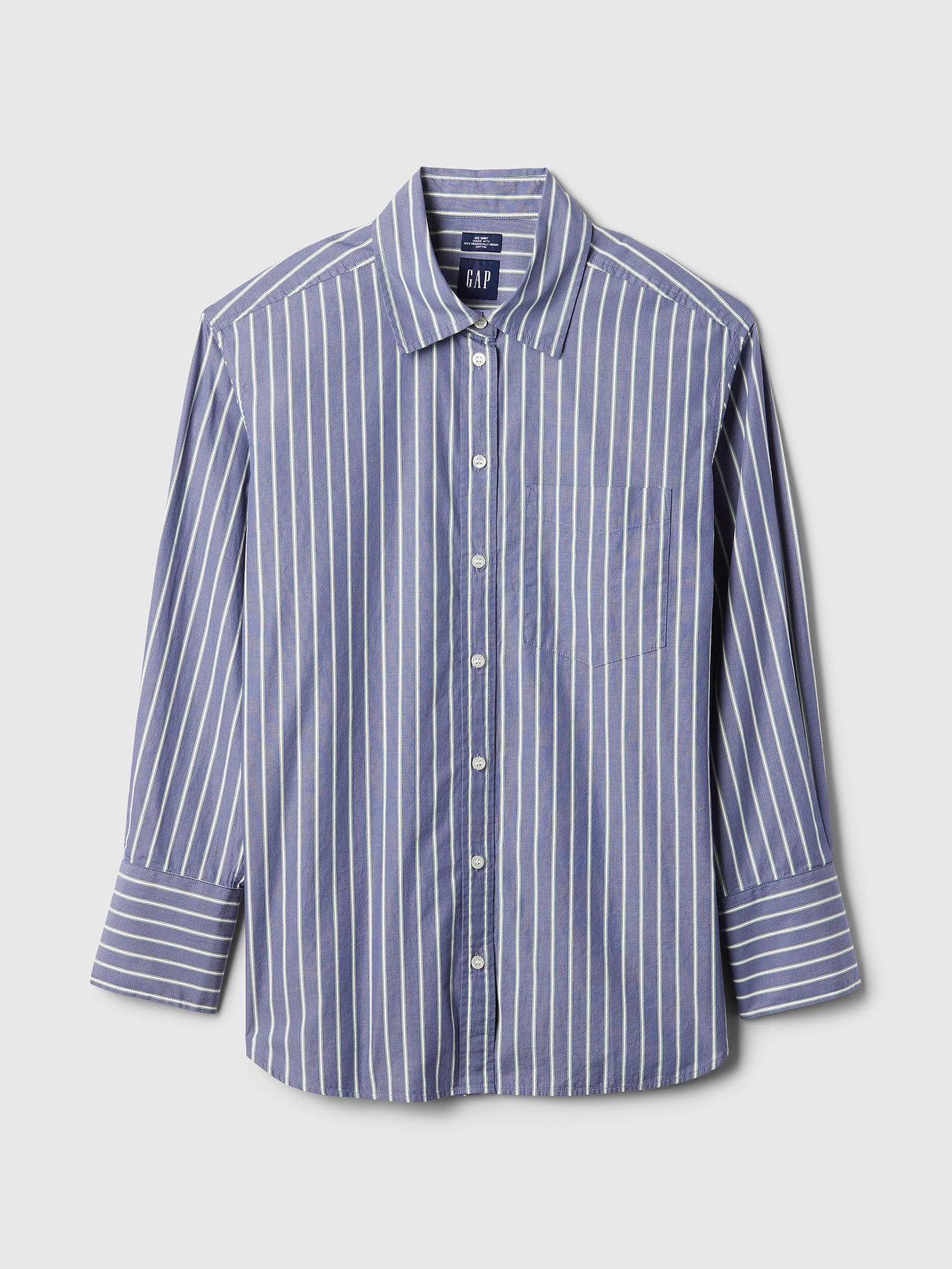 Organic Cotton Poplin Stripe Big Shirt - Blue and green stripe