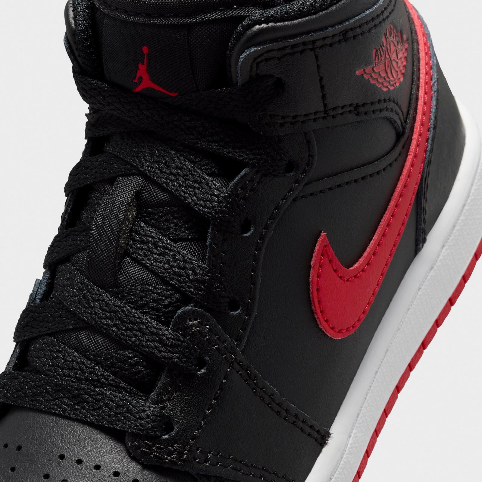 Little Kids' Air Jordan Retro 1 Mid Casual Shoes - Black/White/University Red - view 3