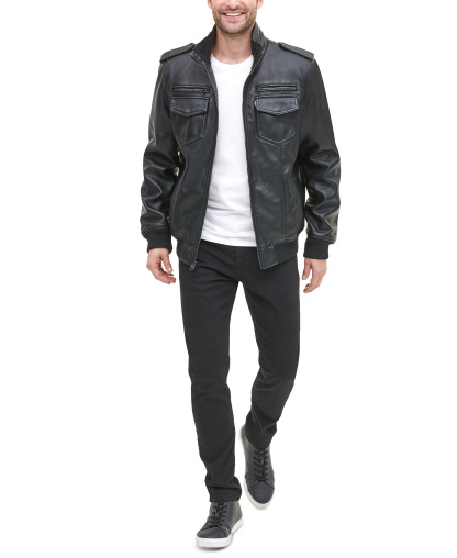 Levi's Men's Sherpa Lined Faux Leather Aviator Bomber - Black