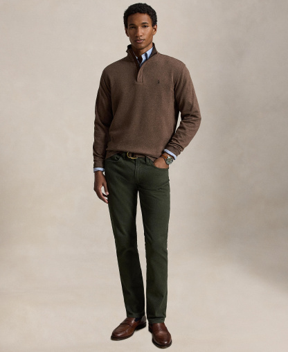 Polo Ralph Lauren Men's Luxury Jersey Quarter-Zip Pullover Sweater - Nutmeg Brown Heather/C8956