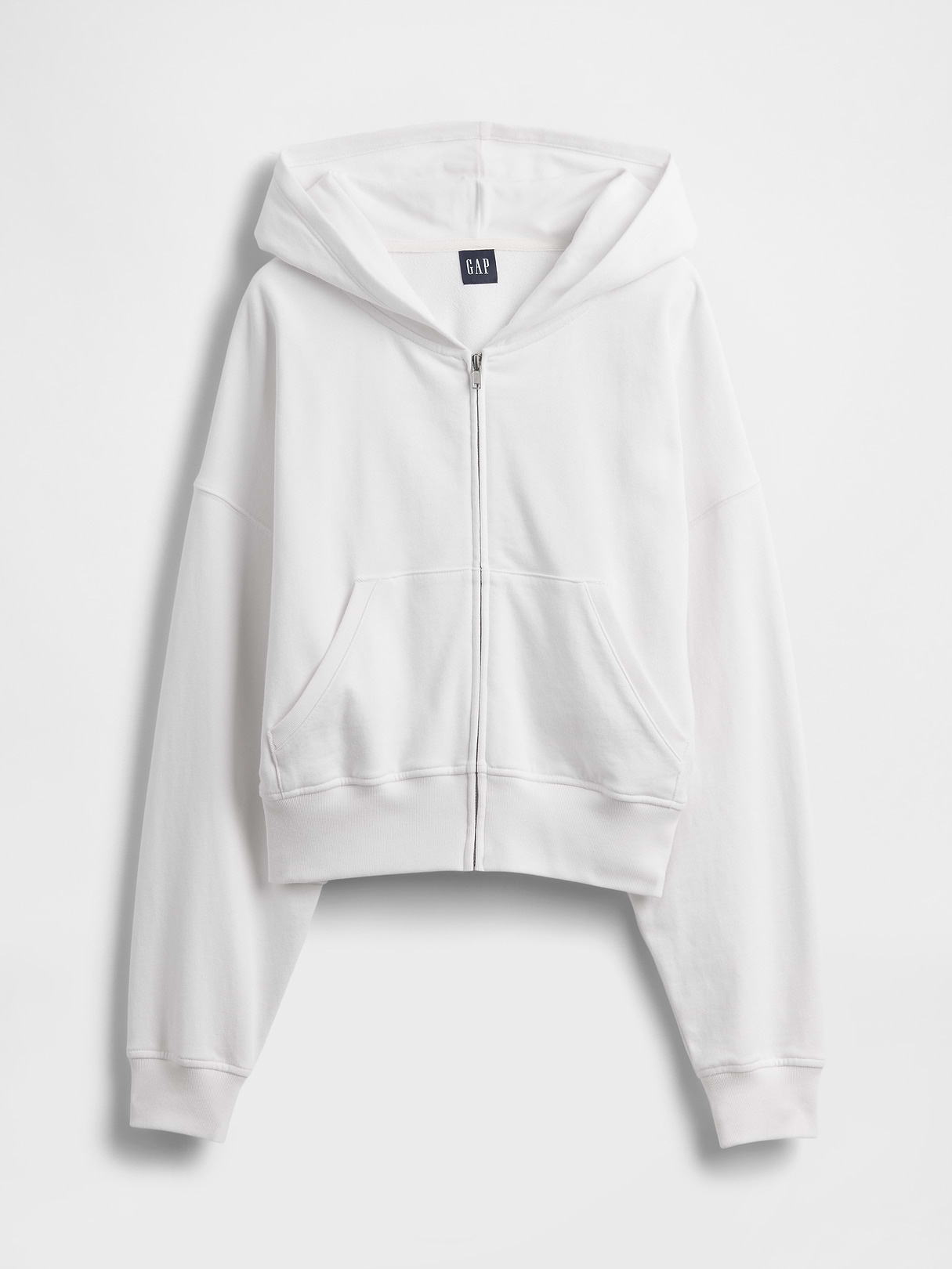 VintageSoft Terry Oversized Wedge Zip Hoodie - Fresh white