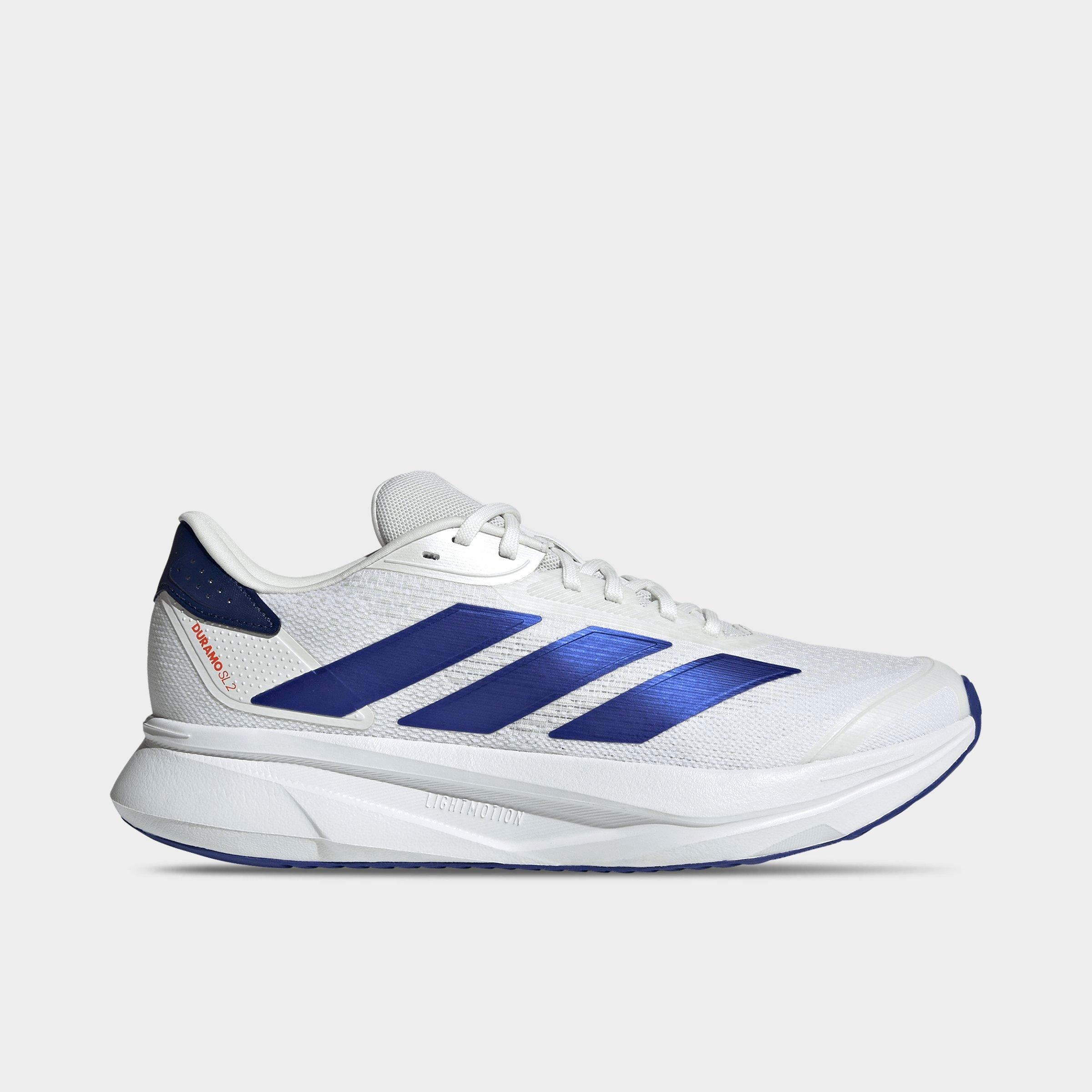 Men's adidas Duramo SL 2.0 Running Shoes - White/Lucid Blue/Dark Blue - Left shoe facing left. Outside of the shoe.