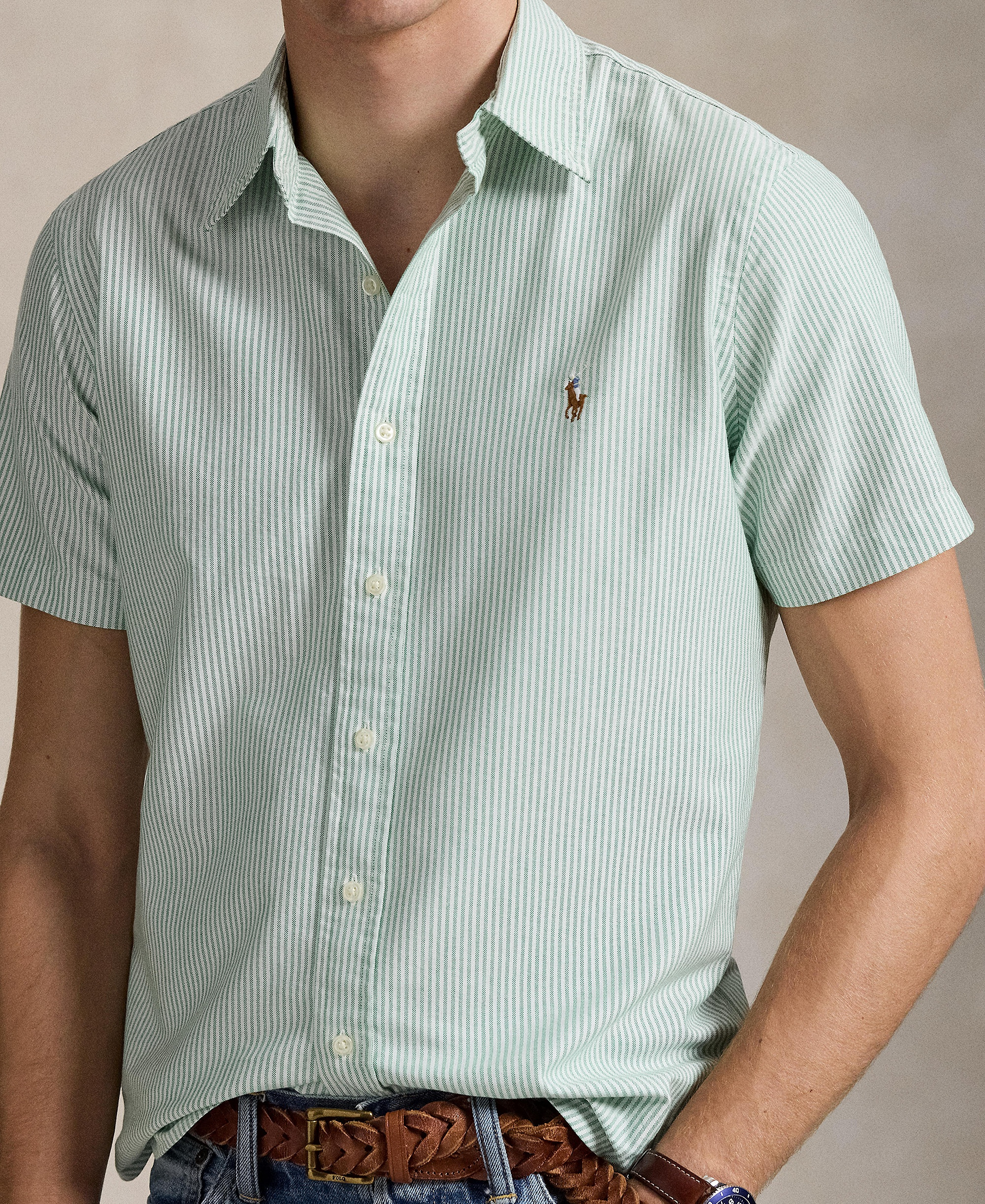 Polo Ralph Lauren Men's Classic-Fit Short-Sleeve Oxford Shirt - Cruise Green/White