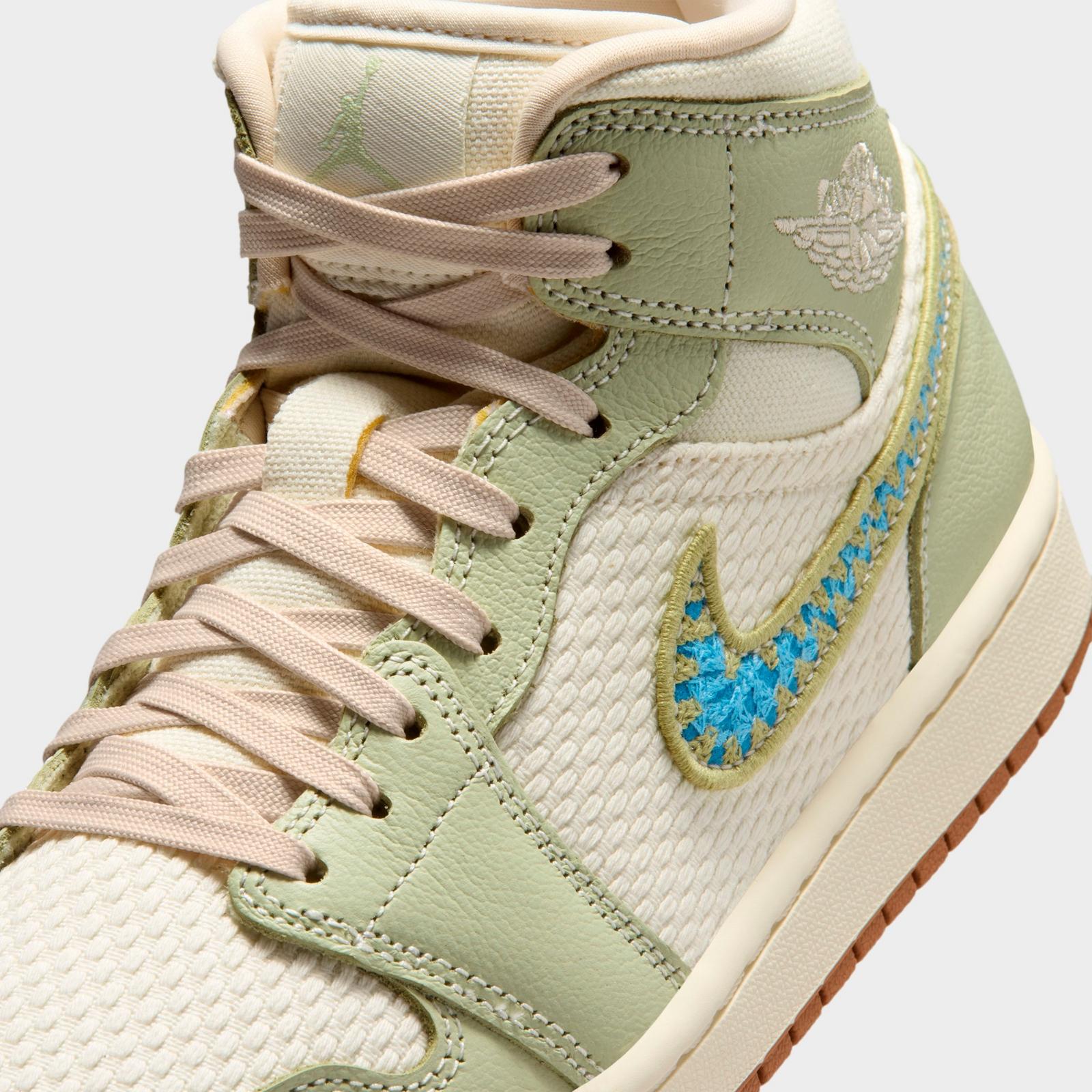Women's Air Jordan 1 Mid SE Casual Shoes - Olive Aura/Lawn/University Blue/Pearl White - view 3