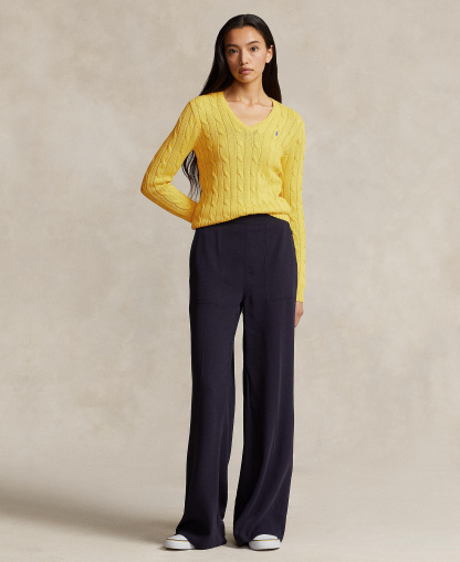 Polo Ralph Lauren Women's Cable-Knit Cotton V-Neck Sweater - Trainer Yellow