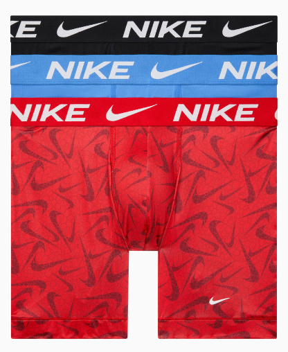 Nike Men's DRI-FIT Essential Micro Boxer Briefs, 3-Pack - Uni Red Pebble Swoosh Print/ Blue Crystal/ Black