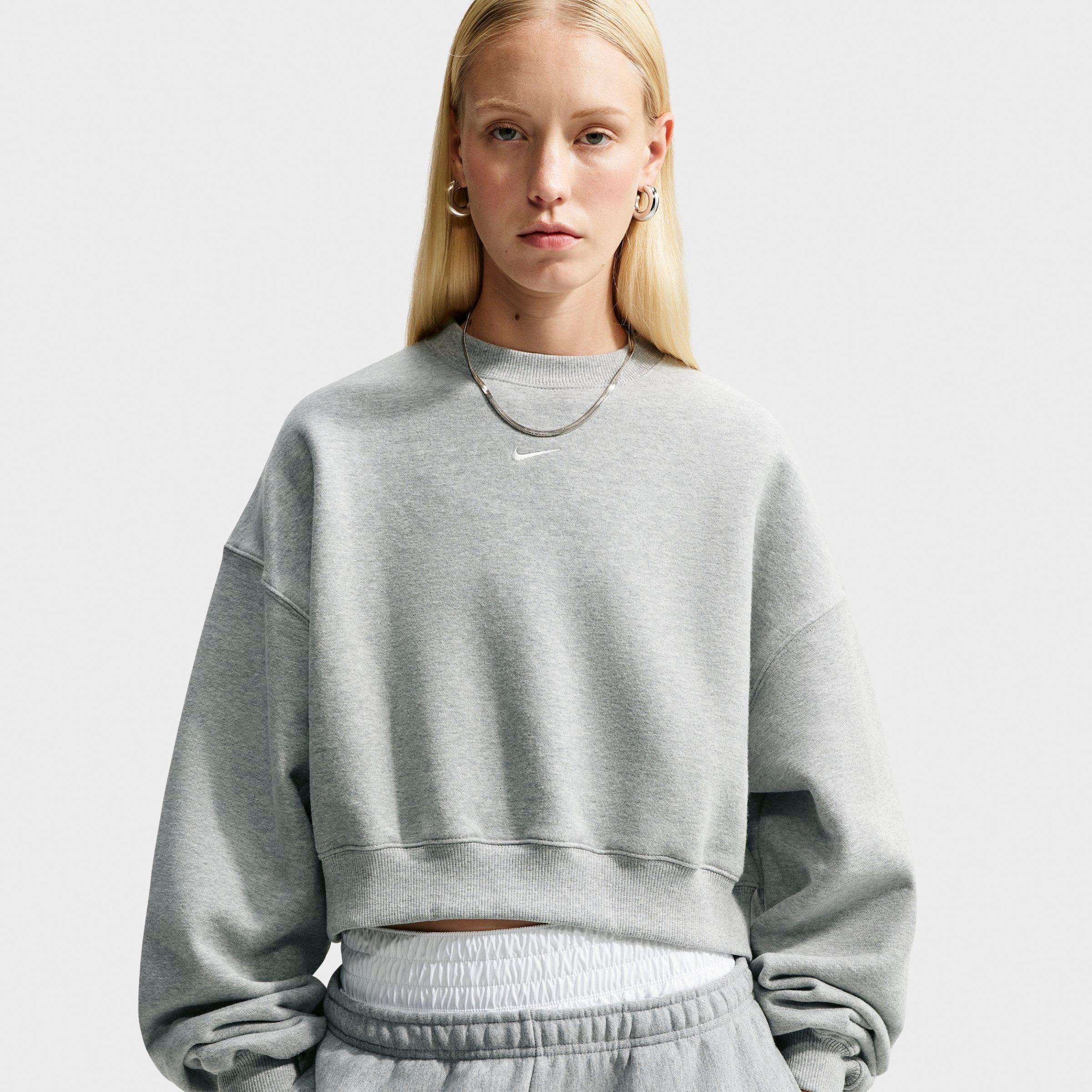 Women's Nithtke Studio Fleece Medium Weight Oversized Cropped Crewneck Sweatshirt - Dark Grey Heather/Sail