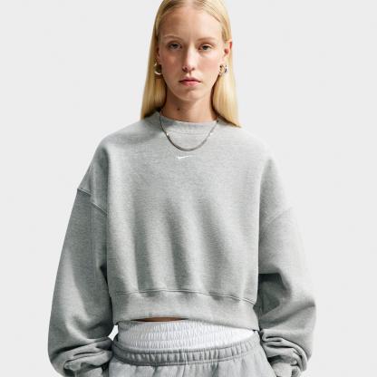 Women's Nithtke Studio Fleece Medium Weight Oversized Cropped Crewneck Sweatshirt - Dark Grey Heather/Sail