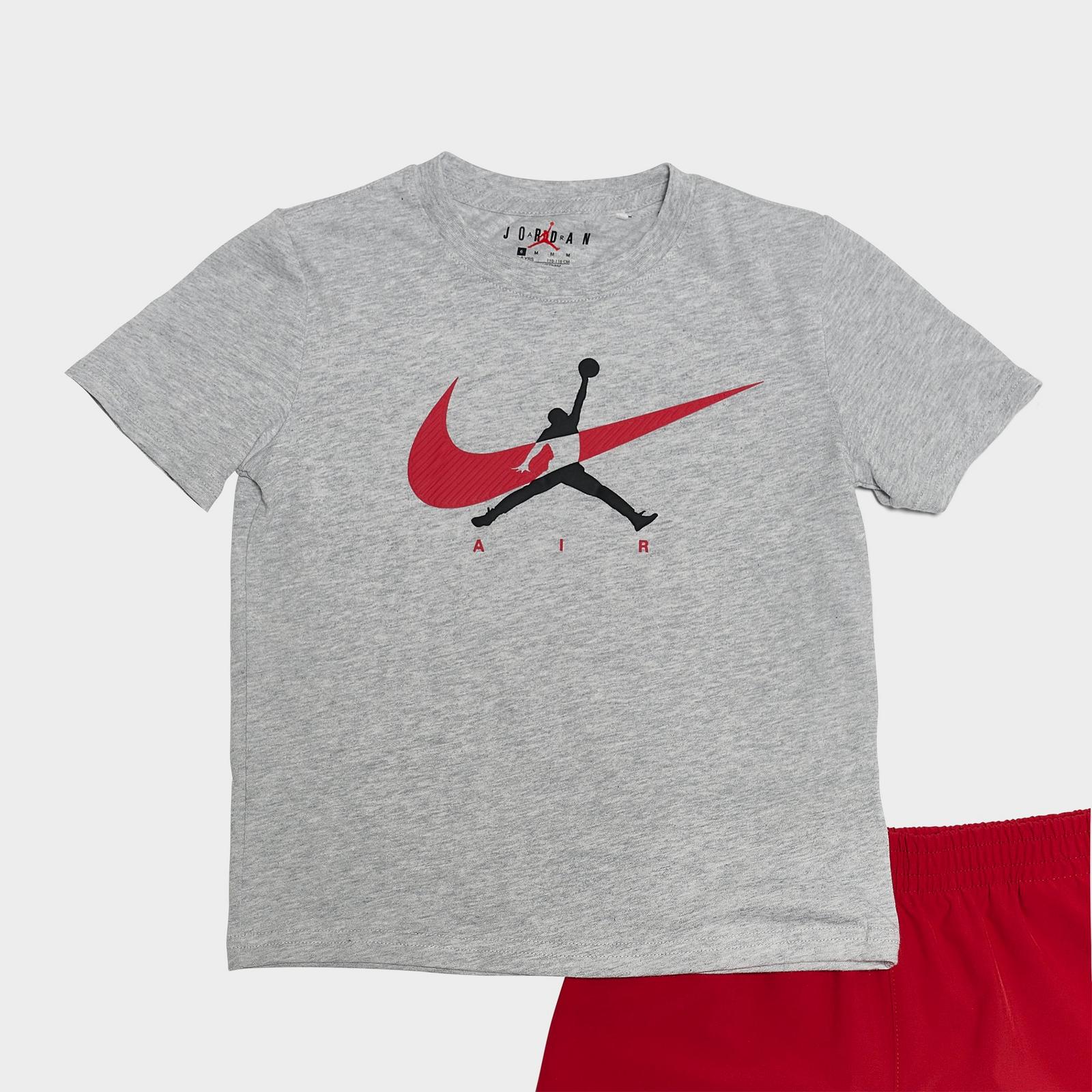 Little Kids' Jordan Jumpman Swoosh T-Shirt and Shorts Set - Light Grey Heather/Red - view 2