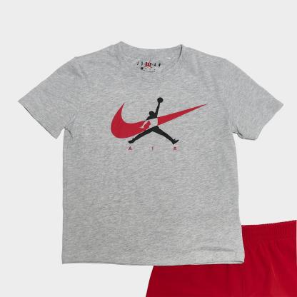 Little Kids' Jordan Jumpman Swoosh T-Shirt and Shorts Set - Light Grey Heather/Red - view 2