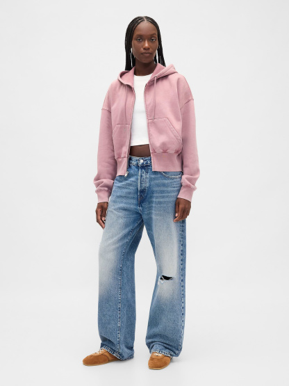 VintageSoft Wedge Zip Hoodie - Mauve pink wash