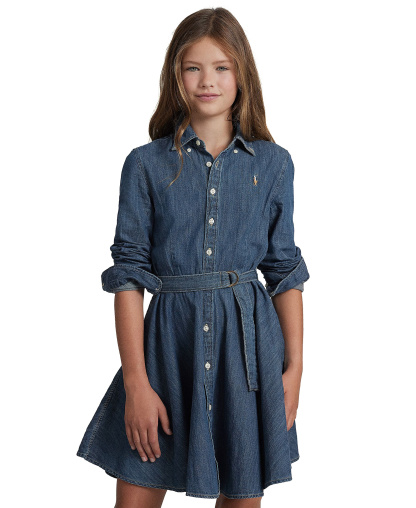 Polo Ralph Lauren Big Girls Belted Denim Cotton Shirtdress - Indigo