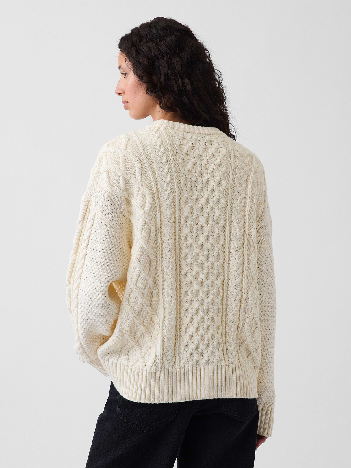 100% Cotton Cable-Knit Oversized Sweater - Ivory beige frost