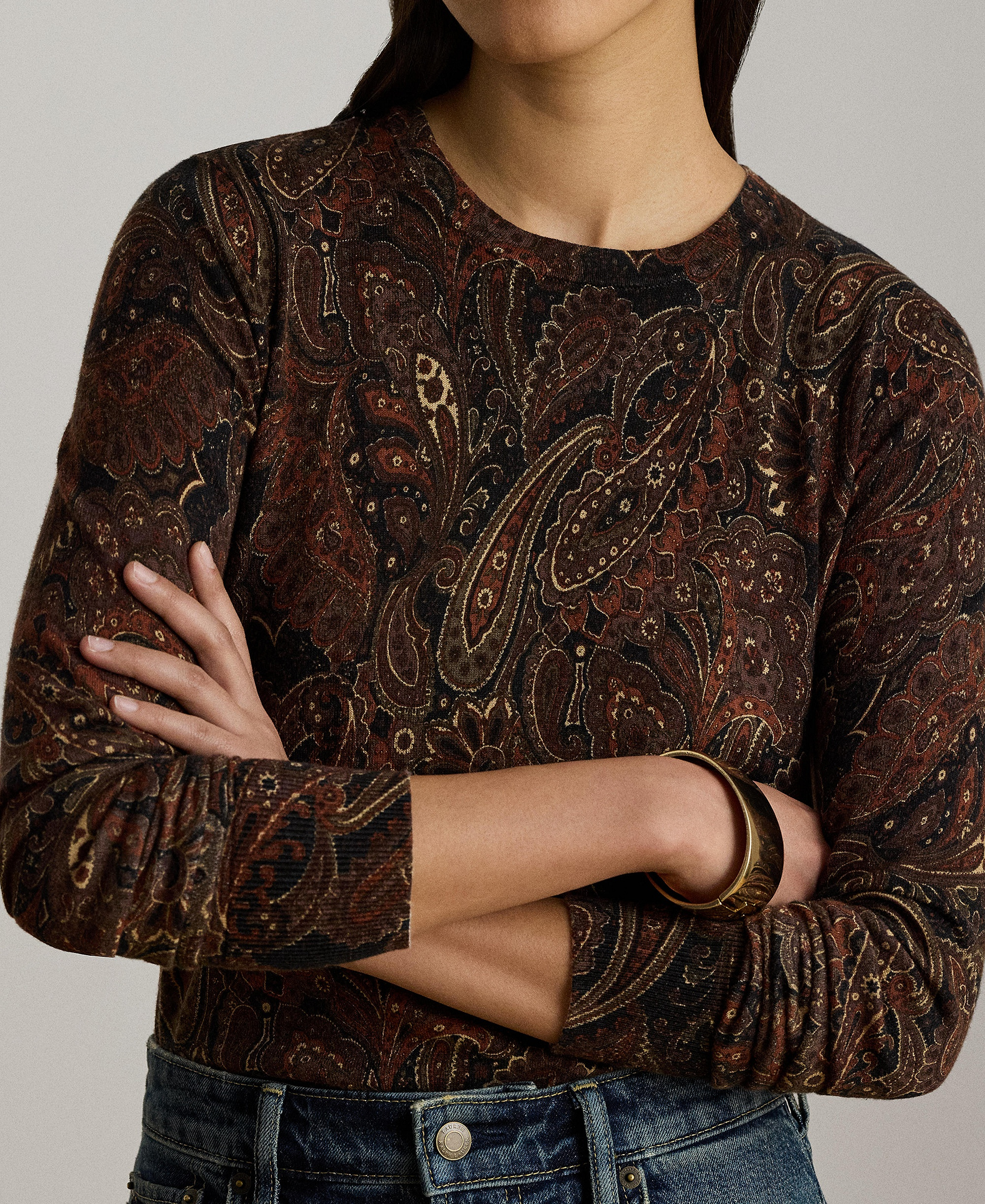 Lauren Ralph Lauren Women's Paisley Long-Sleeve Sweater - Black Multi