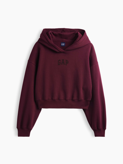 VintageSoft Crop Logo Hoodie - Purple burgundy