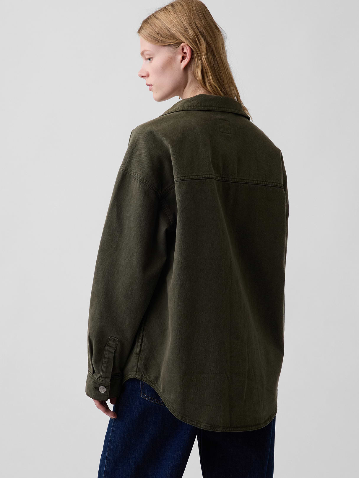 Denim Oversized Shirt Jacket - Black moss green