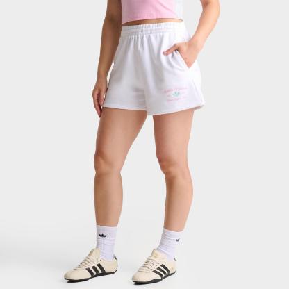 Women's adidas Originals Classic Sport Script Logo Fleece Shorts - White/True Pink/Clear Mint - view 1