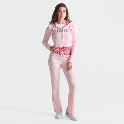 Women's Juicy Couture Bling Front Leopard Print Full-Zip Hoodie - Pink/Leopard