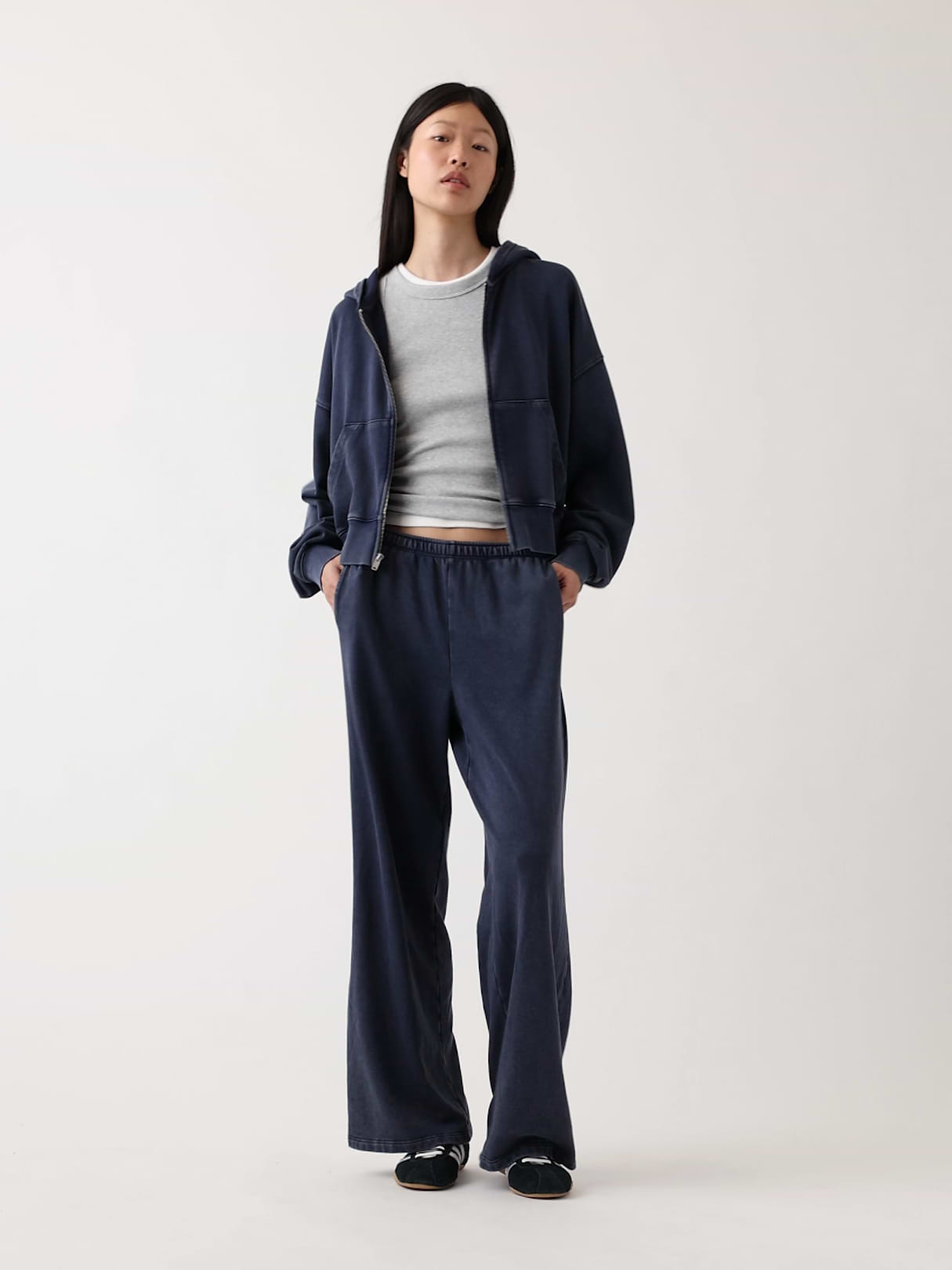 VintageSoft Terry Oversized Wedge Zip Hoodie - Tapestry navy blue wash